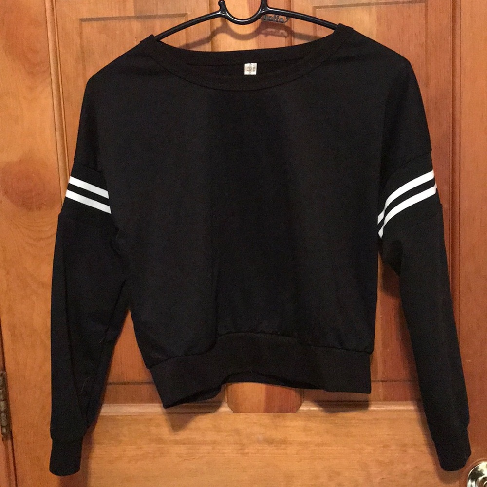Black Varsity Striped Crop Sweatshirt